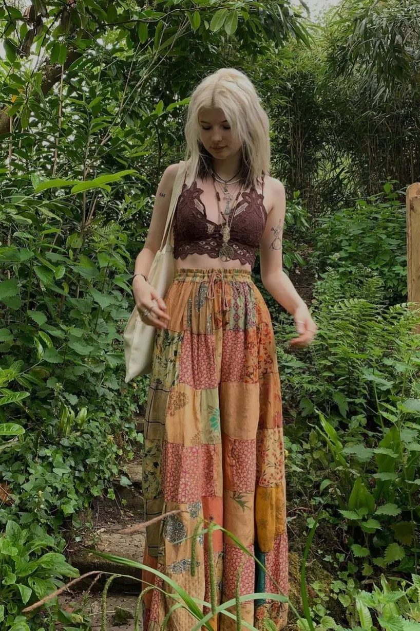 Hippie girl, hippie baggy pants with cute crop top