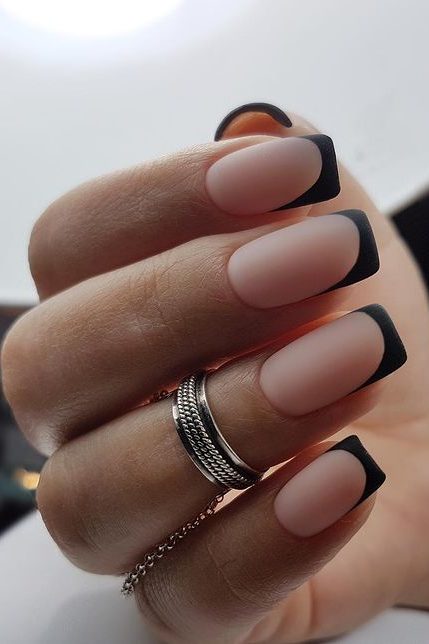Matte nails, matte black french tip nails