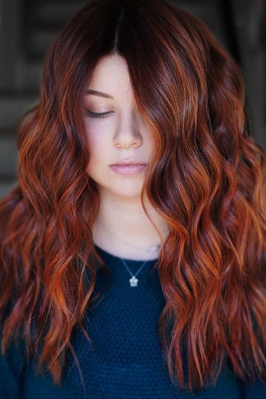 Copper brown hair color, dark brown hair with firy copper highlights